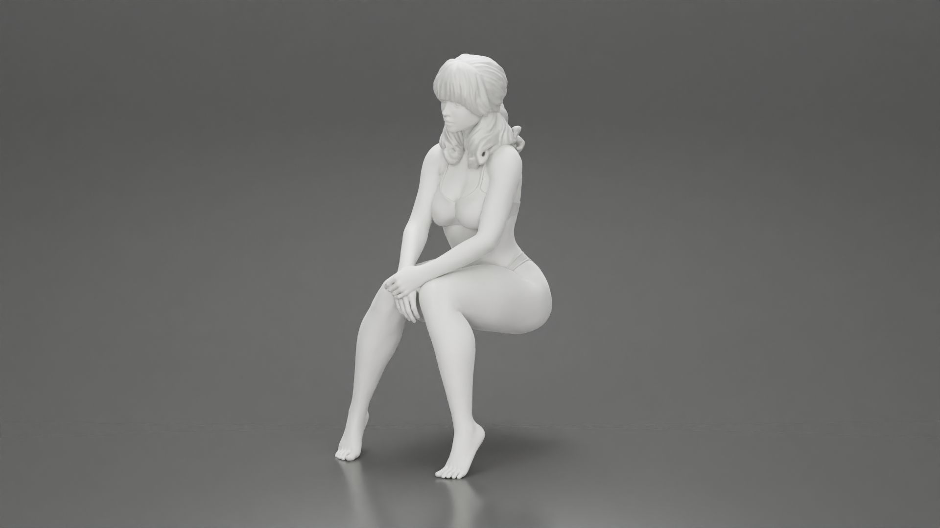 Sexy Girl in bikini Sitting On The Chair with hands on knees 3D print model_6