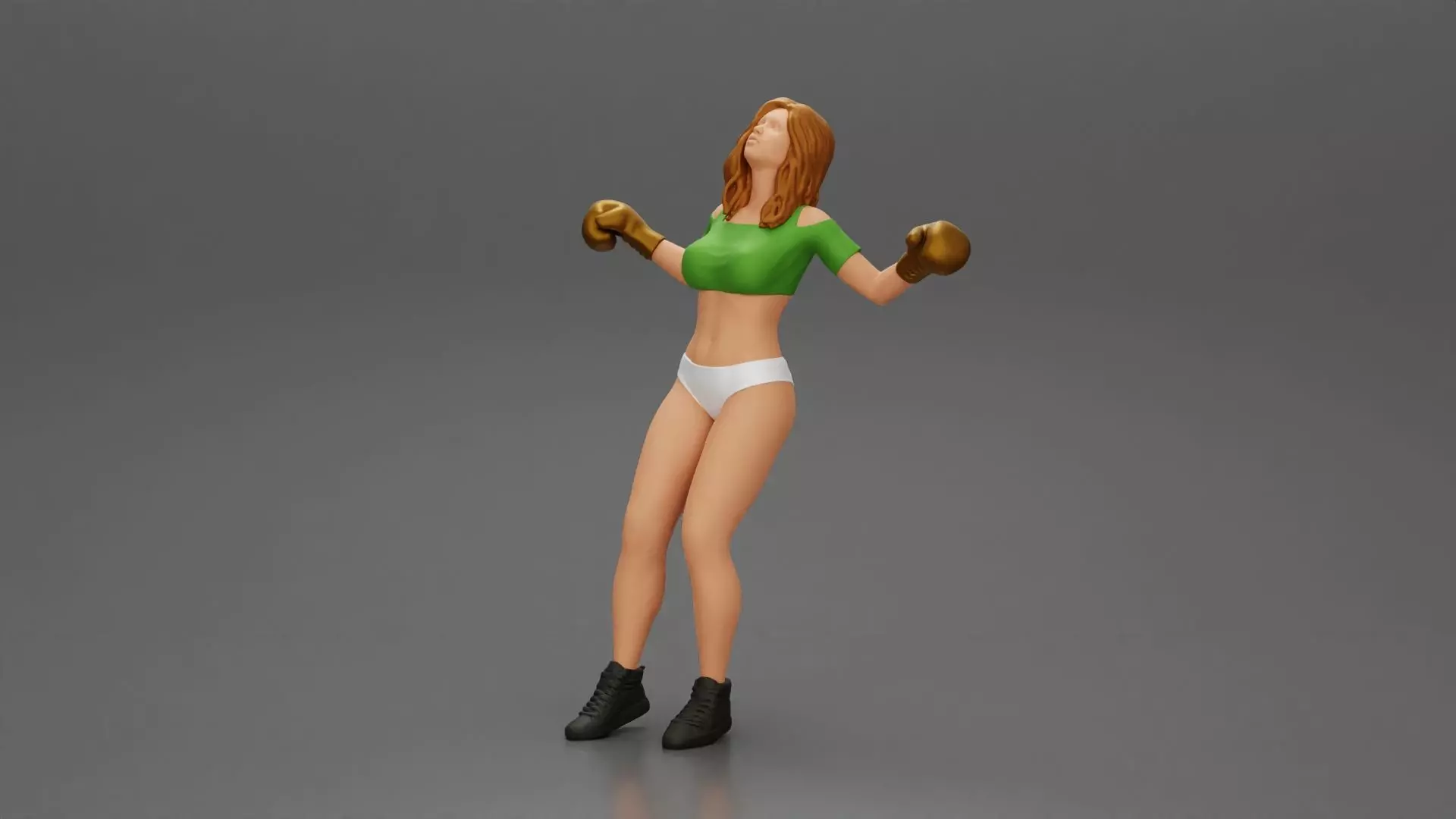 Tired boxing girl is lying in the boxing ring to be knocked out 3D print model_0