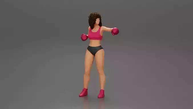Boxing black woman gloves with curly hair ready to finish off  3D print model