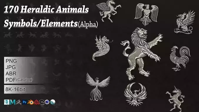 170 Heraldic Animals Symbols Elements Alpha Brush 3D model