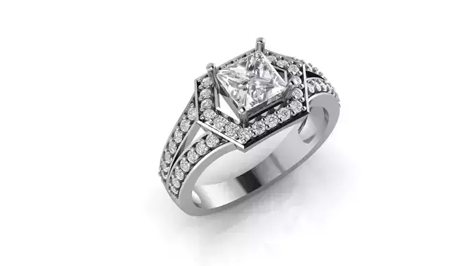 Diamond ring radiant cut hexagon wedding ring 3d model