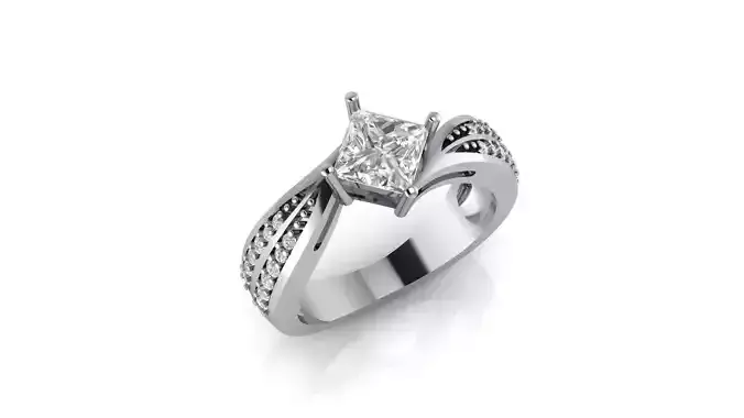 Princess Cut Diamond Engagement Ring 3d model