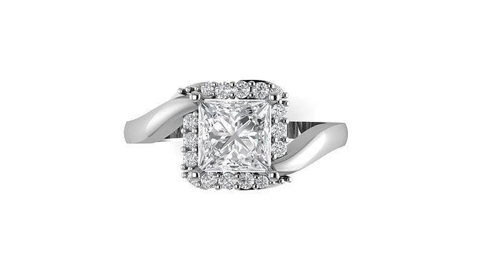 Split cathedral shank princess cut diamond ring cad file 3D print model