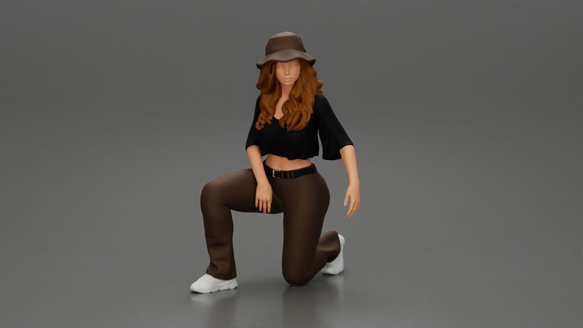Chola Girl in hat sitting on knee hugging her dog - Separated 3D print model_1