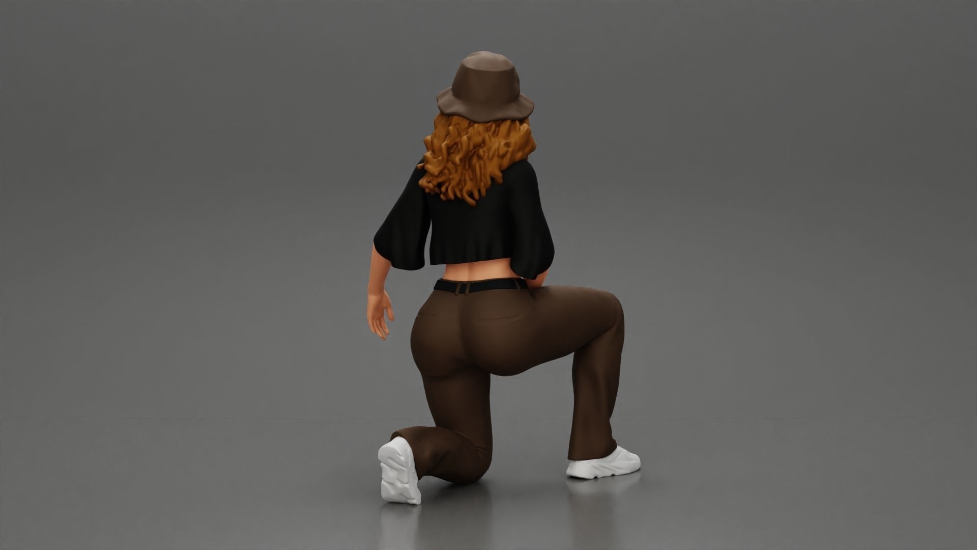Chola Girl in hat sitting on knee hugging her dog - Separated 3D print model_4