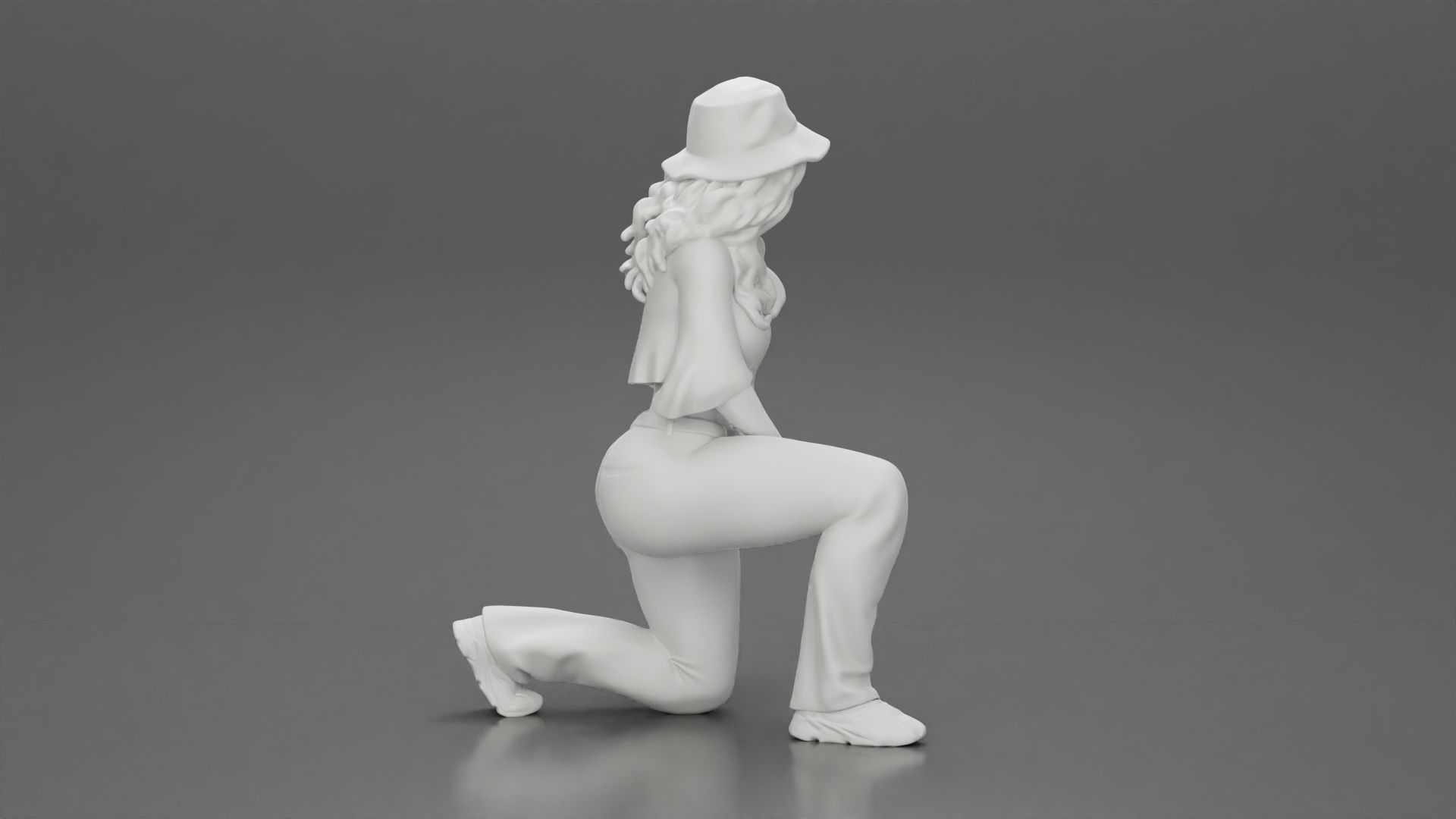 Chola Girl in hat sitting on knee hugging her dog - Separated 3D print model_9