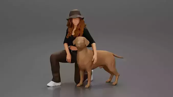 Chola Girl in hat sitting on knee hugging her dog - Separated