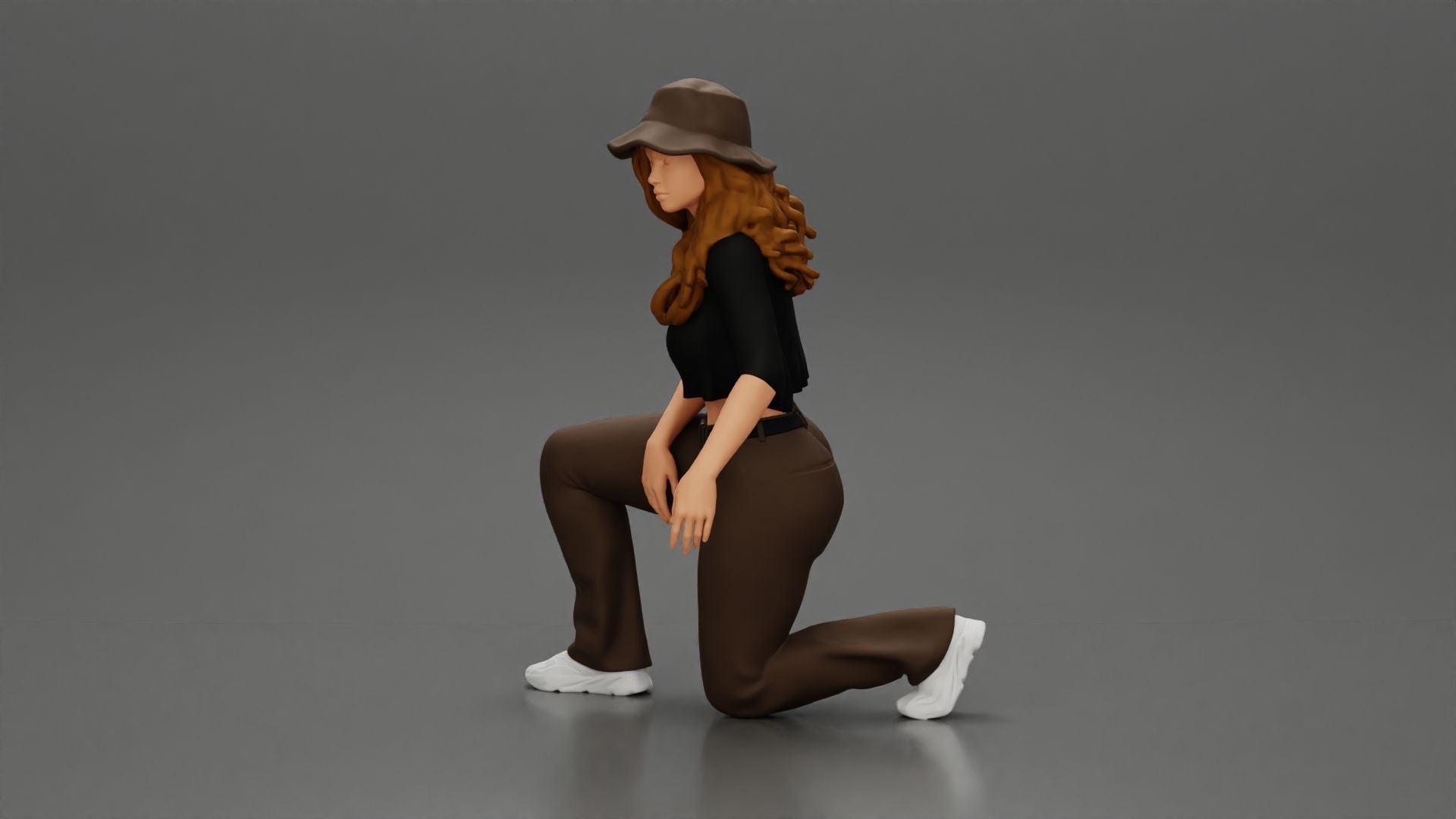 Chola Girl in hat sitting on knee hugging her dog - Separated 3D print model_6