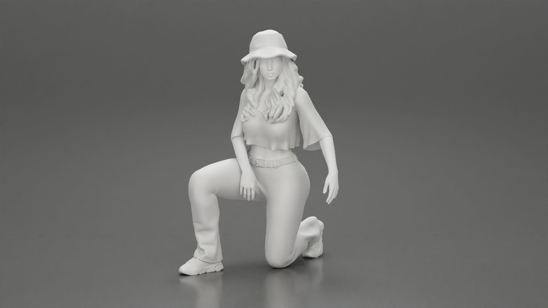 Chola Girl in hat sitting on knee hugging her dog - Separated 3D print model_7