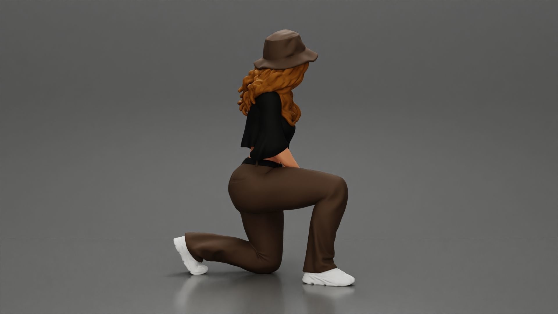 Chola Girl in hat sitting on knee hugging her dog - Separated 3D print model_3