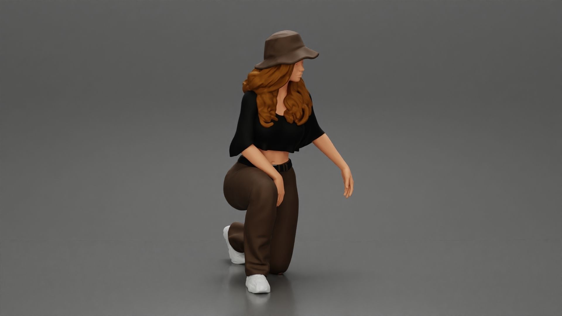 Chola Girl in hat sitting on knee hugging her dog - Separated 3D print model_2