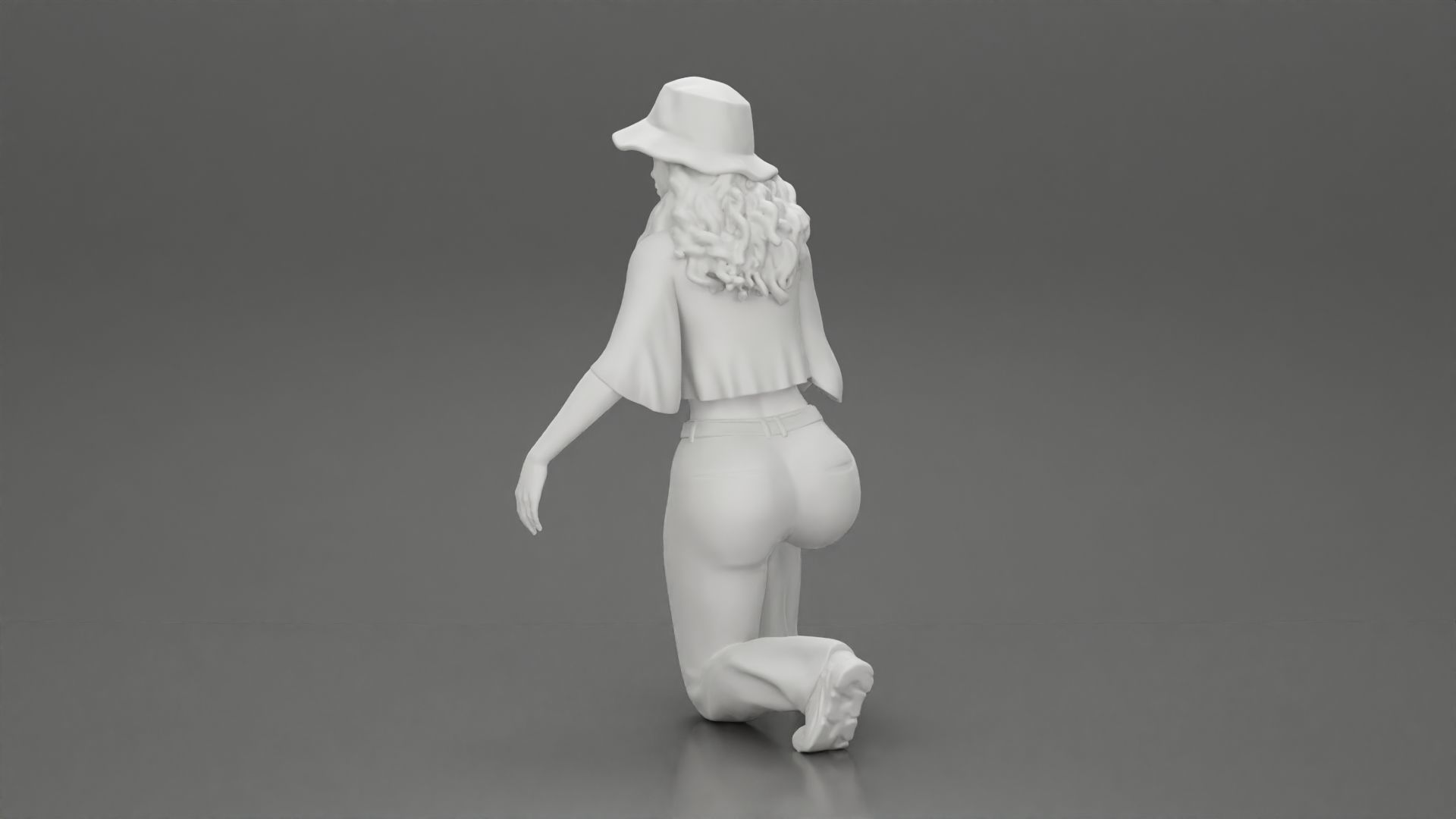 Chola Girl in hat sitting on knee hugging her dog - Separated 3D print model_11