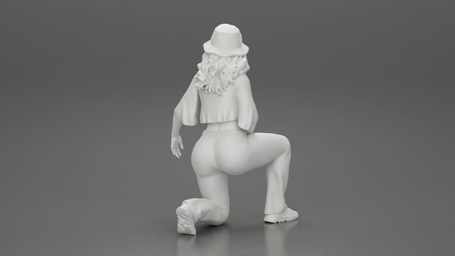 Chola Girl in hat sitting on knee hugging her dog - Separated 3D print model_10
