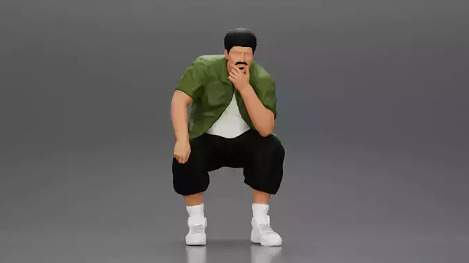 Fat Gangster sitting and thinking