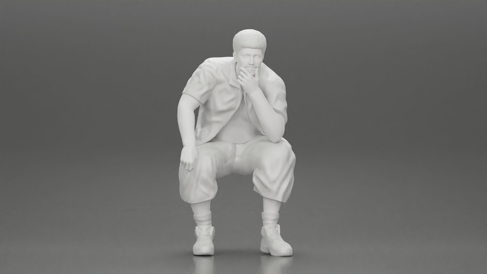 Fat Gangster sitting and thinking 3D print model_6