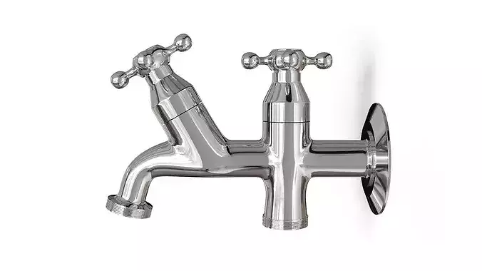 Classic Double Outlet Chrome Wall Tap with Cross Handles