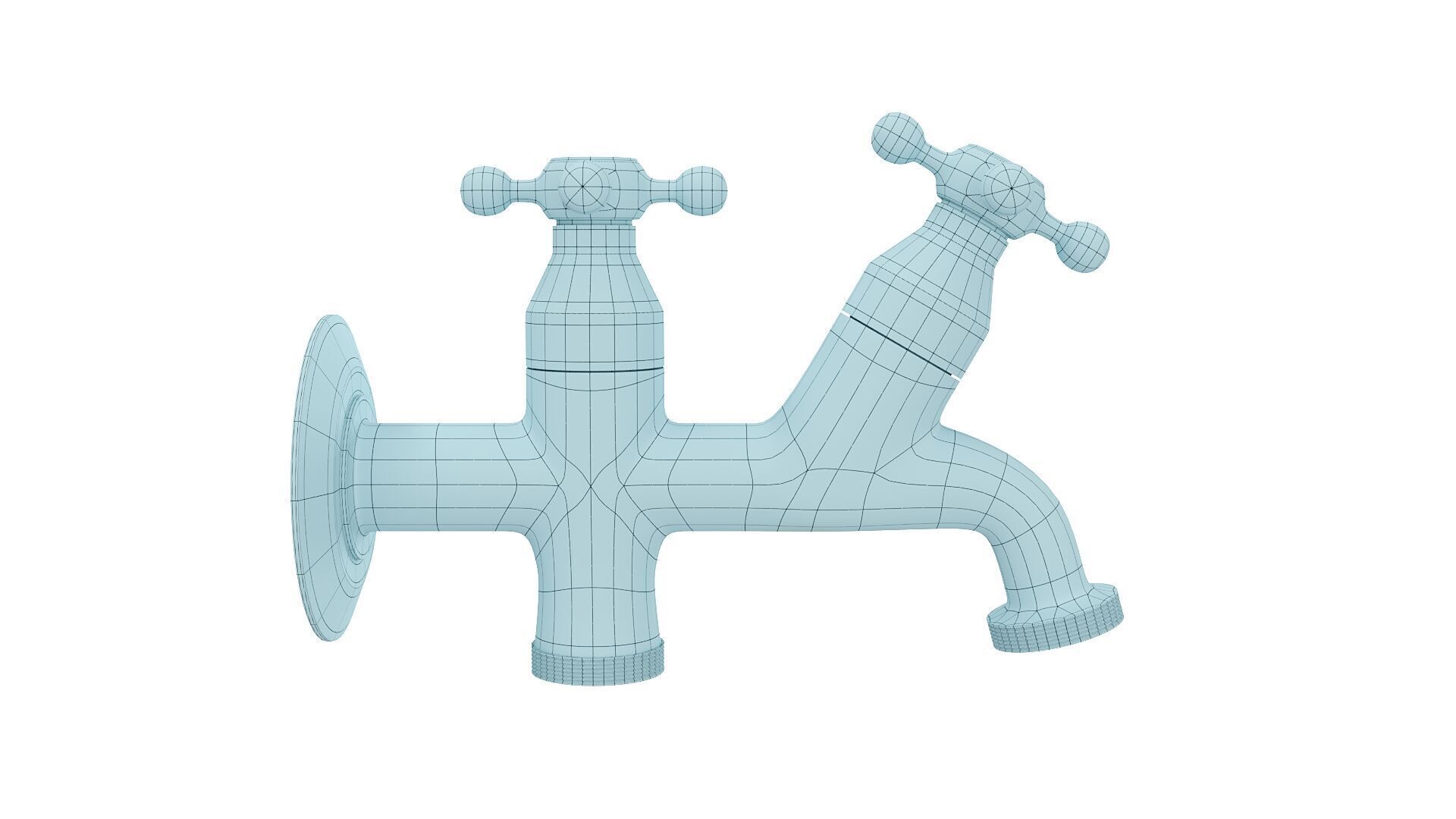 Realistic Double Outdoor Faucet for Garden and Laundry 3D model_10