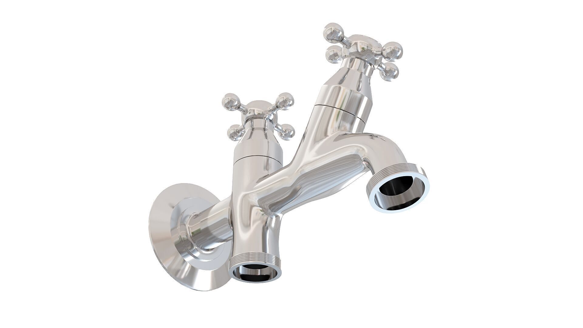 Realistic Double Outdoor Faucet for Garden and Laundry 3D model_3