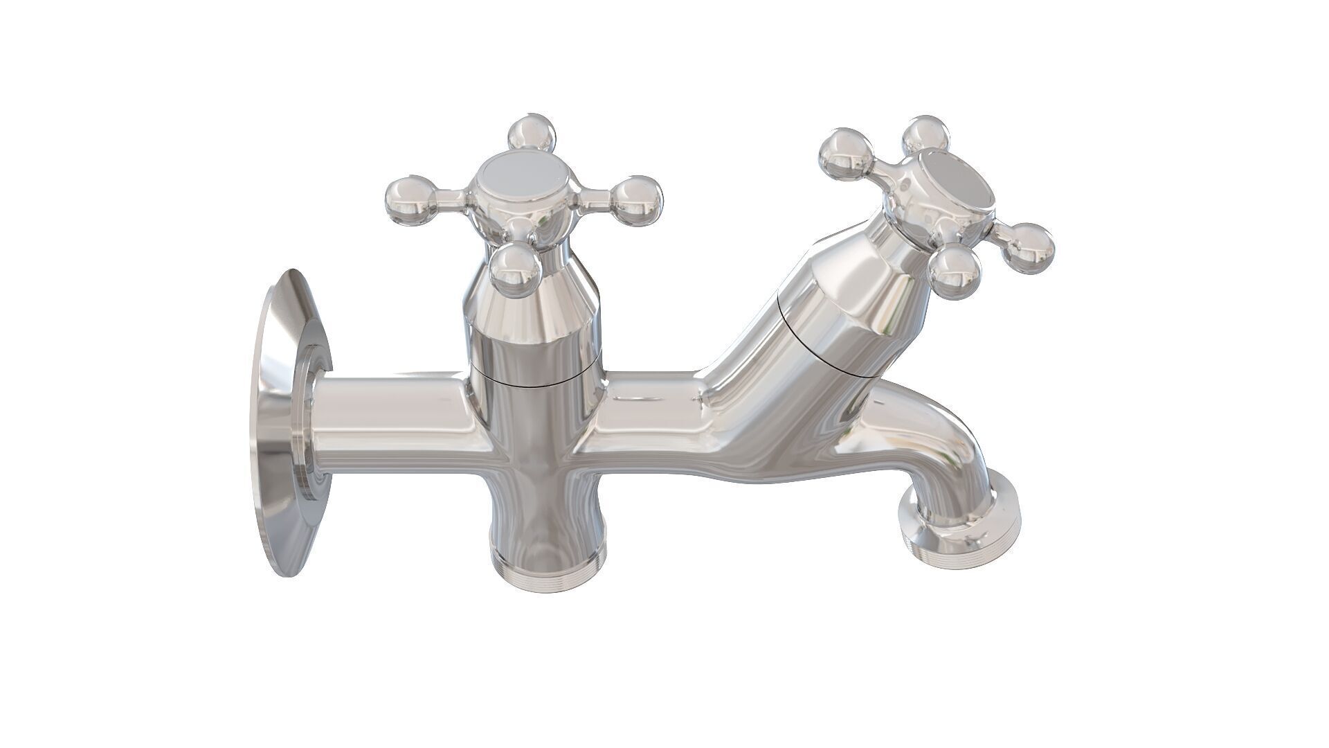 Realistic Double Outdoor Faucet for Garden and Laundry 3D model_1