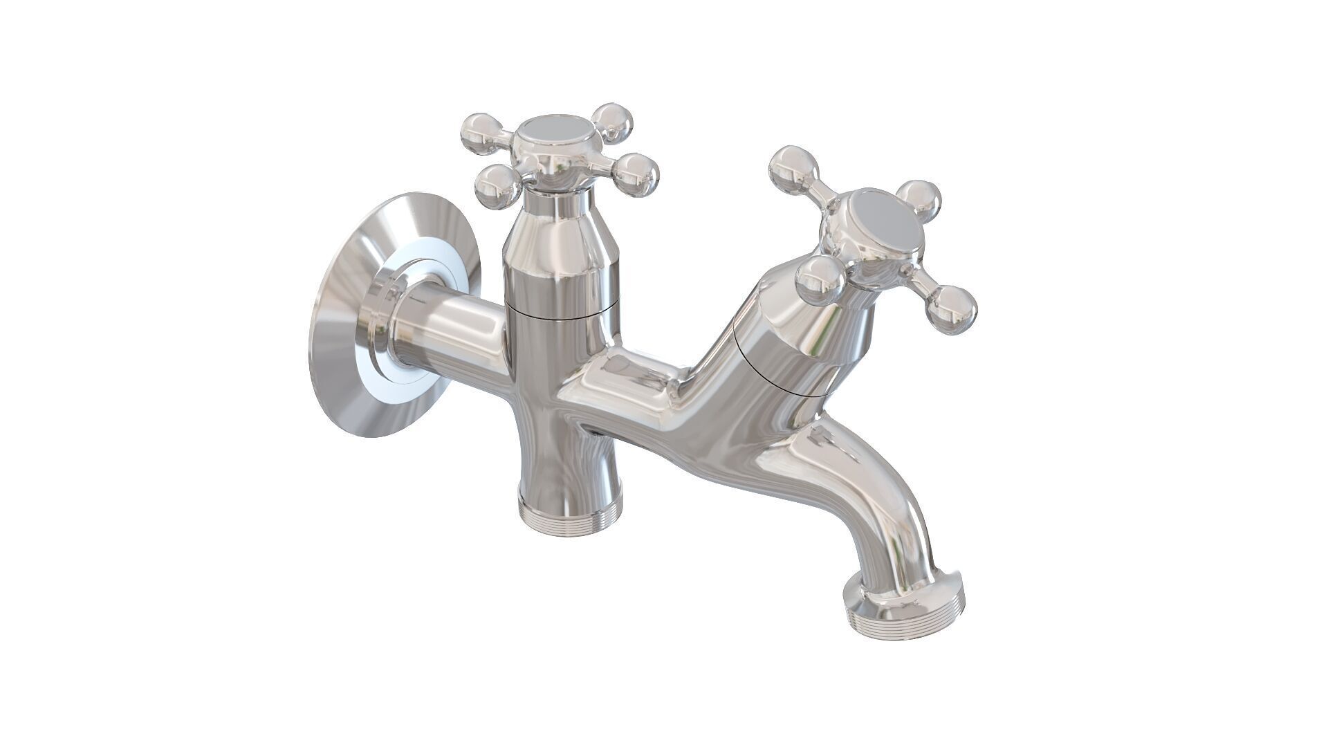 Realistic Double Outdoor Faucet for Garden and Laundry 3D model_7