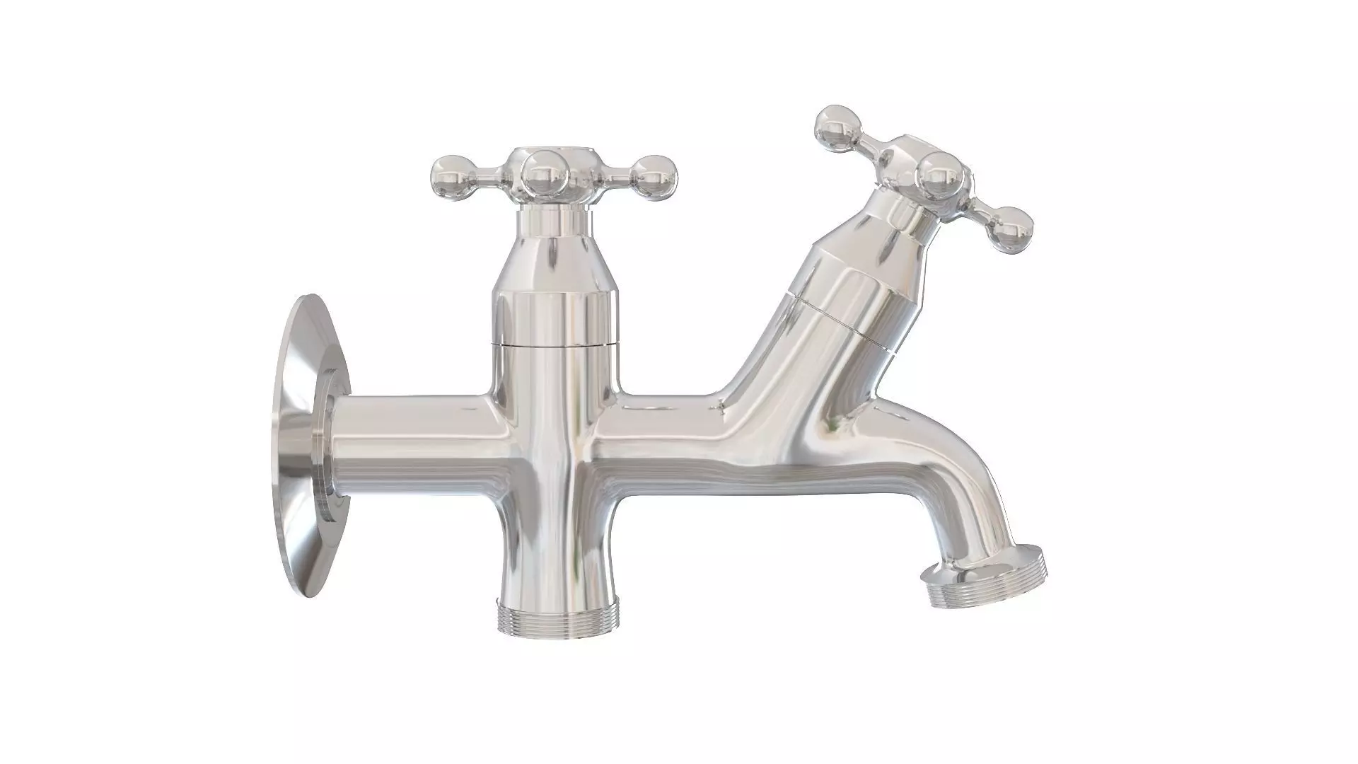 Realistic Double Outdoor Faucet for Garden and Laundry 3D model_0