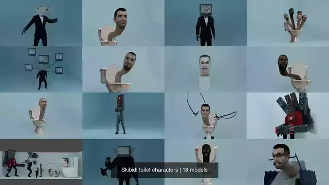 Skibidi toilet characters 3D Model Collection