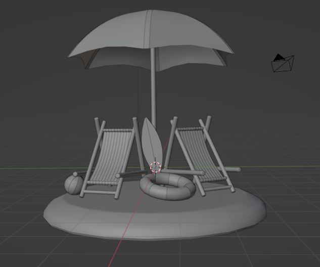 beach chair and umbrella Low-poly 3D model_7