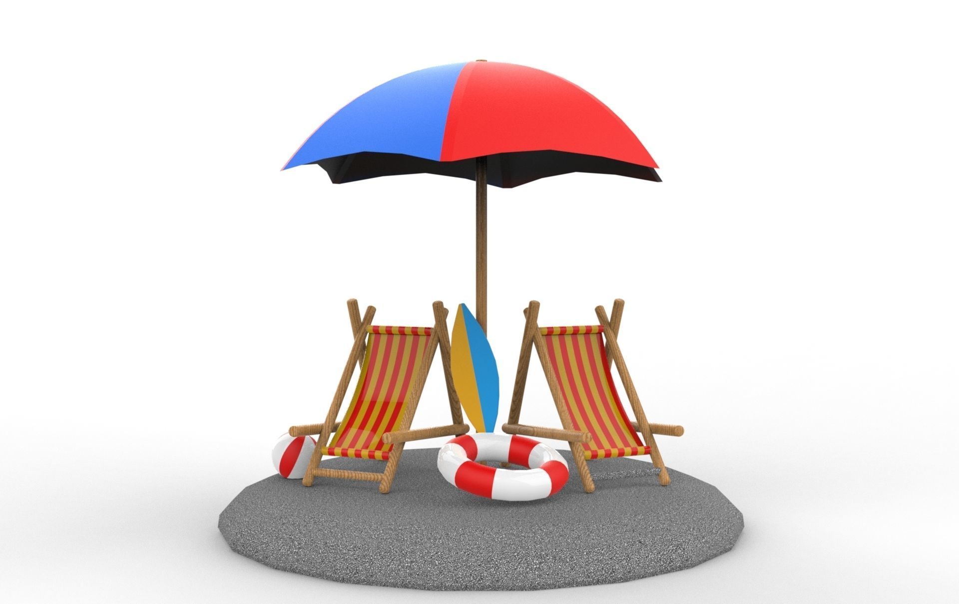 beach chair and umbrella Low-poly 3D model_2