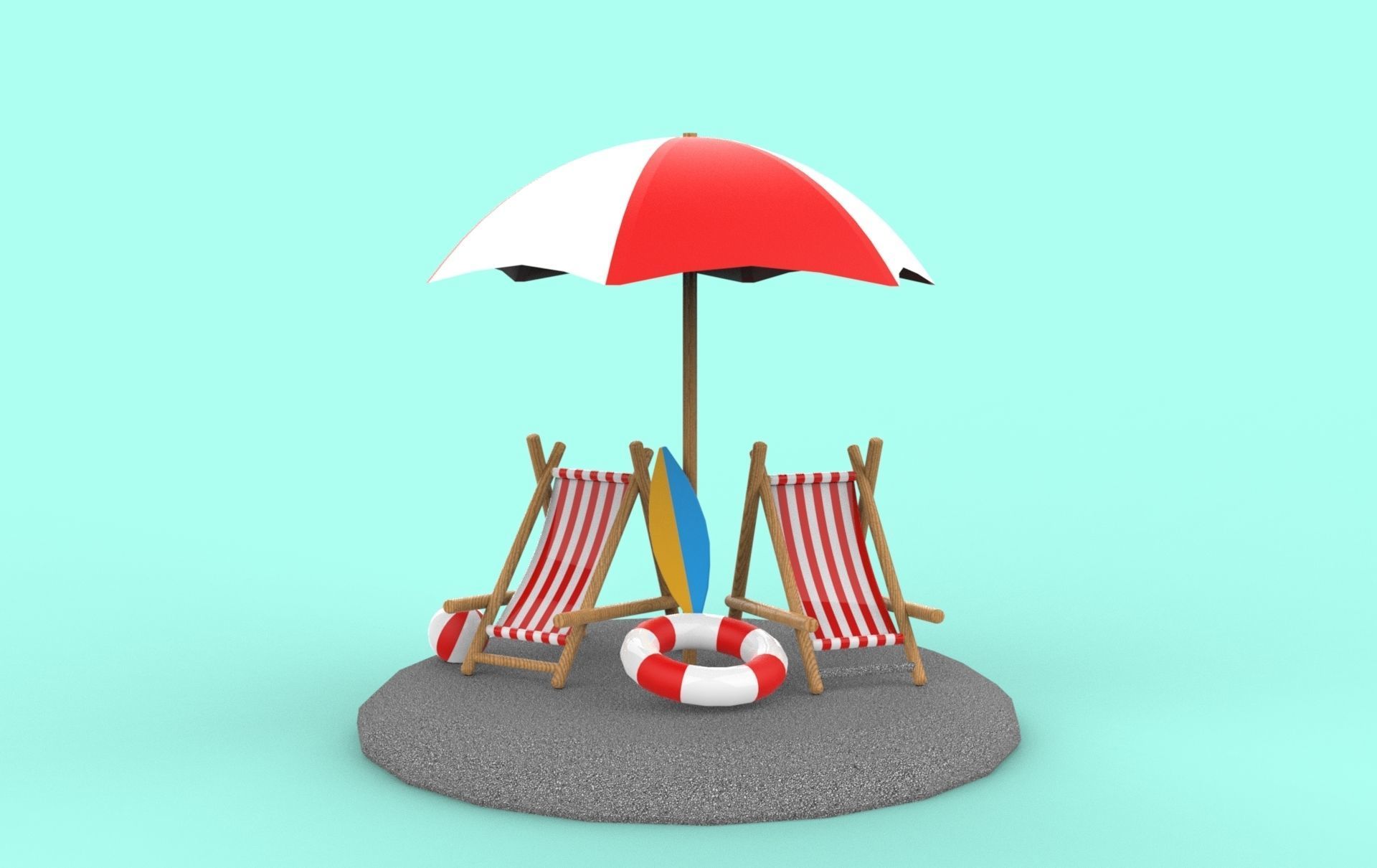 beach chair and umbrella Low-poly 3D model_4