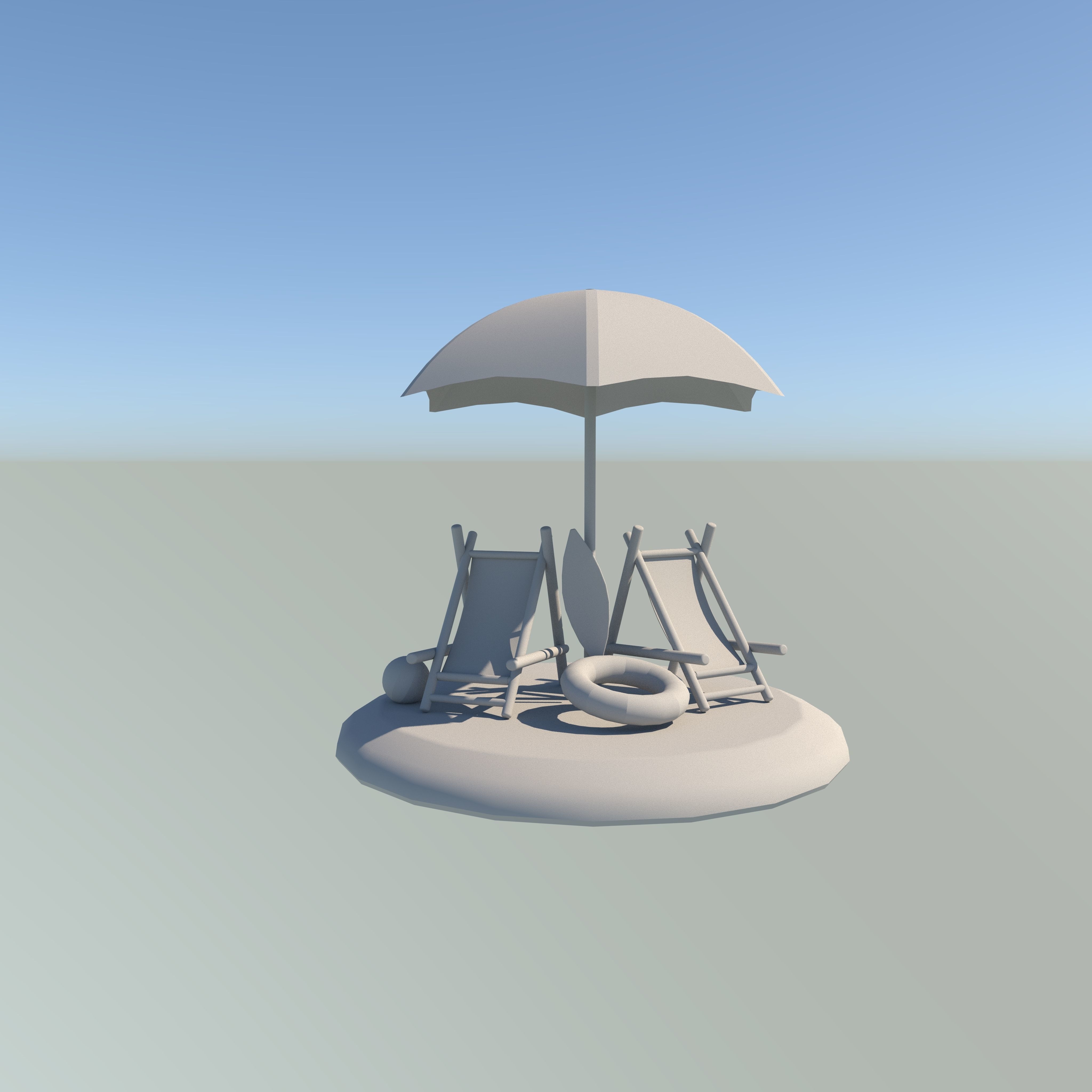 beach chair and umbrella Low-poly 3D model_5