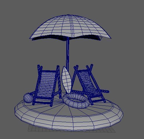 beach chair and umbrella Low-poly 3D model_6