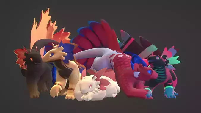 Stylized Axolotl-ish Creatures 3D model