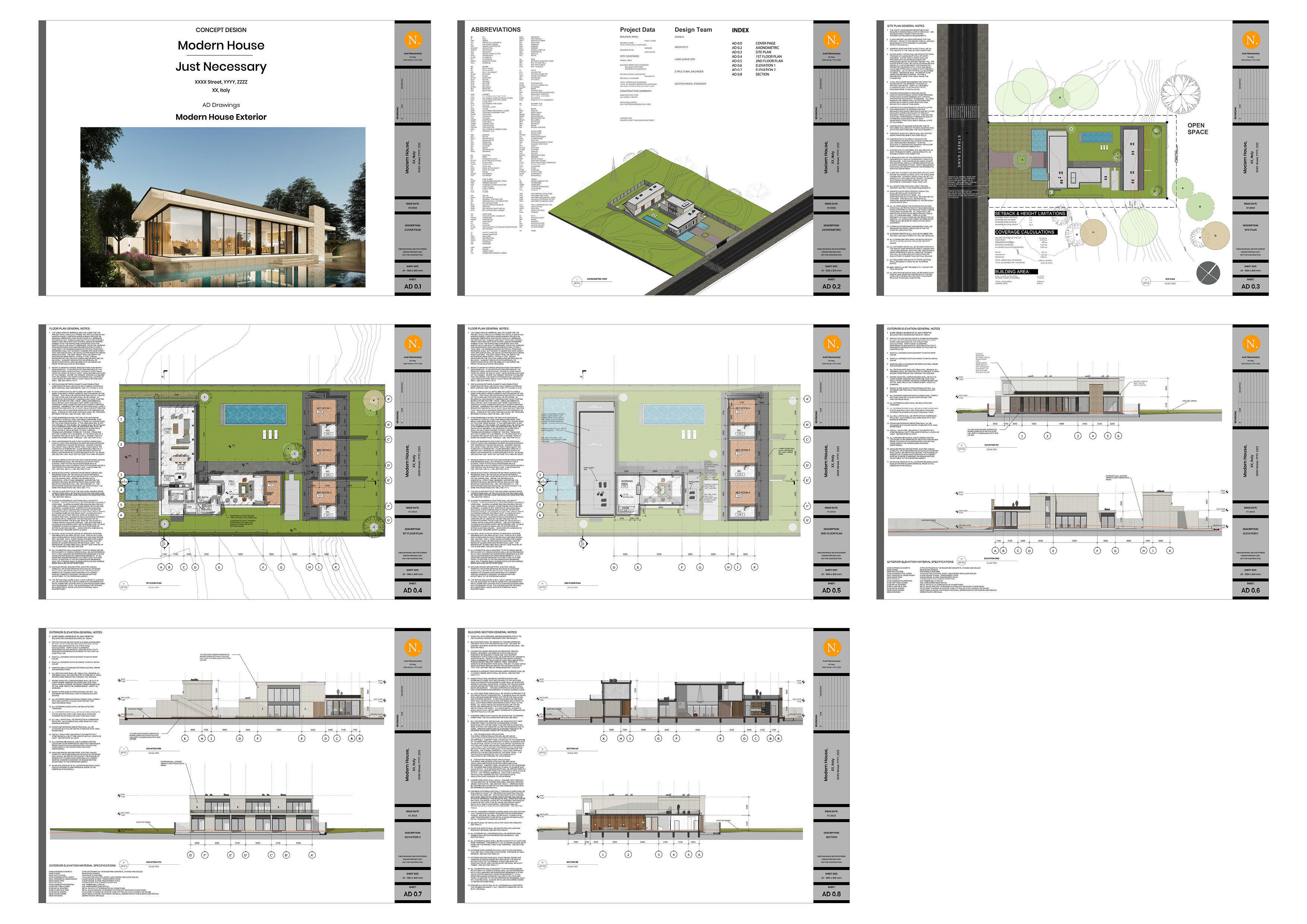 Modern House Exterior Scene with furniture - 2D drawing A1 size 3D ...