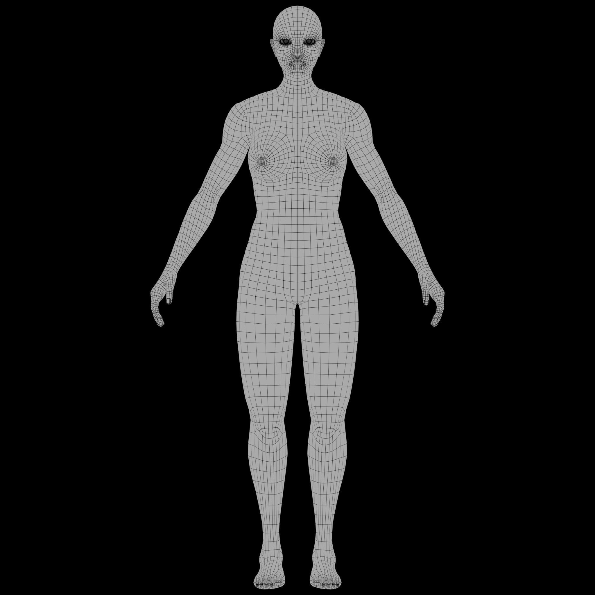 Female Basemesh with Rigging Low-poly 3D model_9