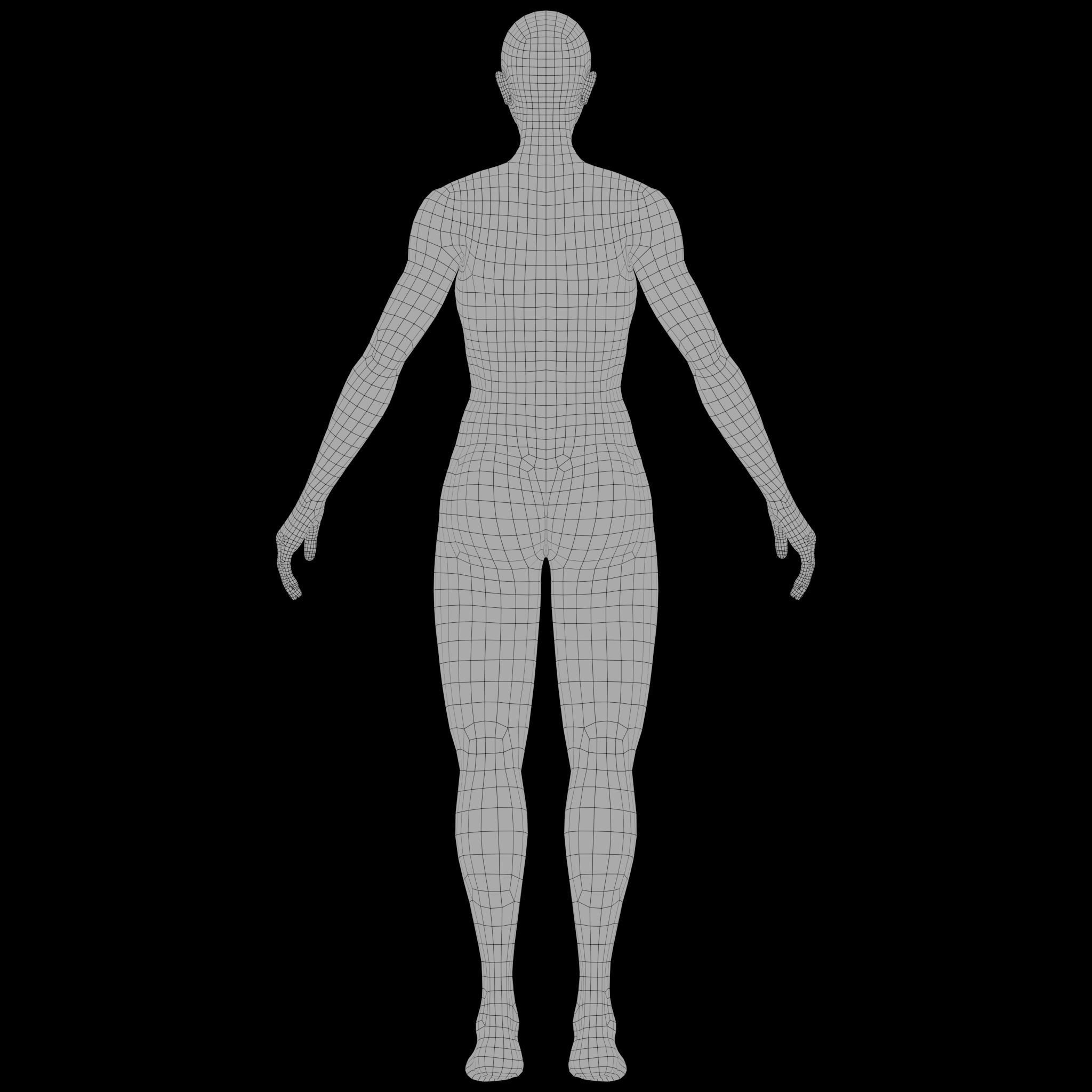 Female Basemesh with Rigging Low-poly 3D model_8