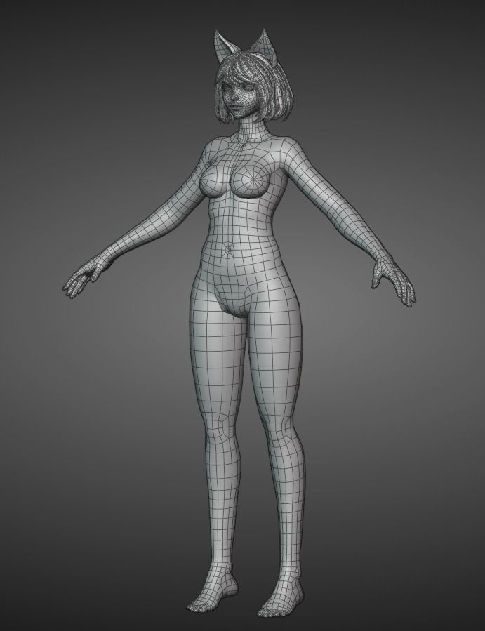Female Base-mesh Low-poly 3D model_2