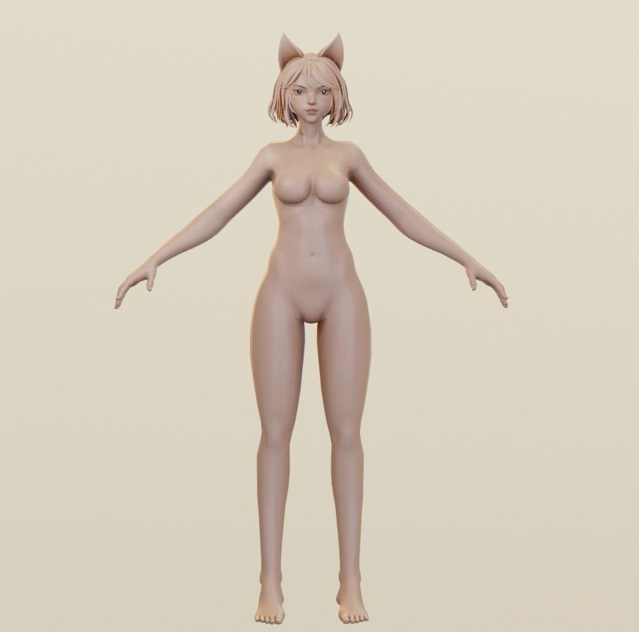 Female Base-mesh Low-poly 3D model_13