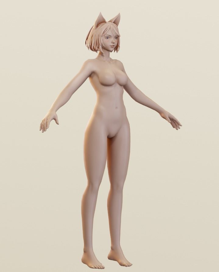 Female Base-mesh Low-poly 3D model_6