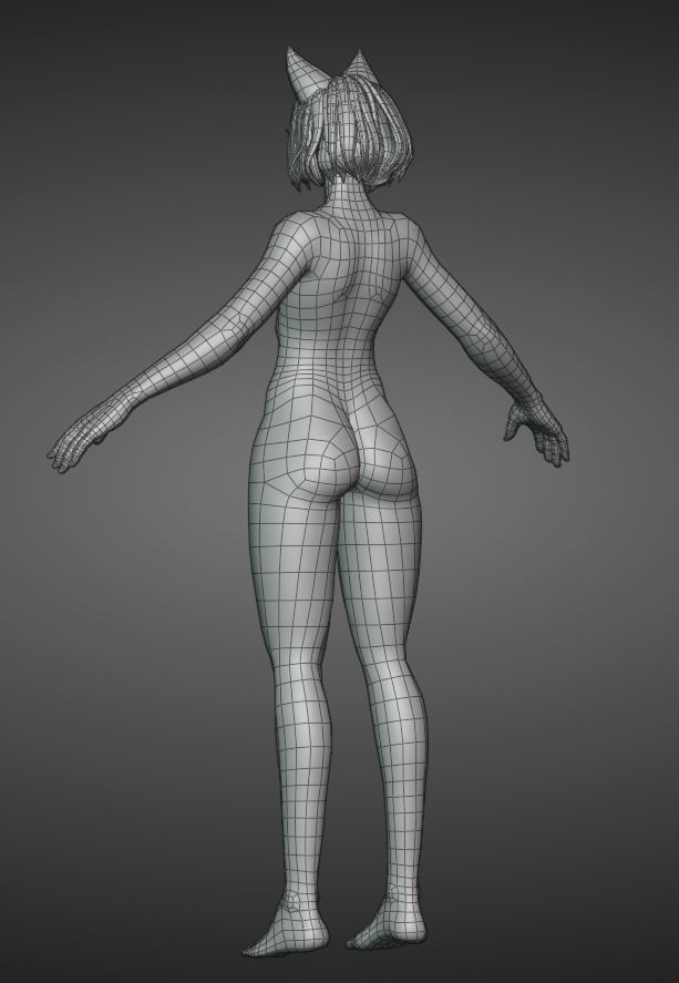 Female Base-mesh Low-poly 3D model_8