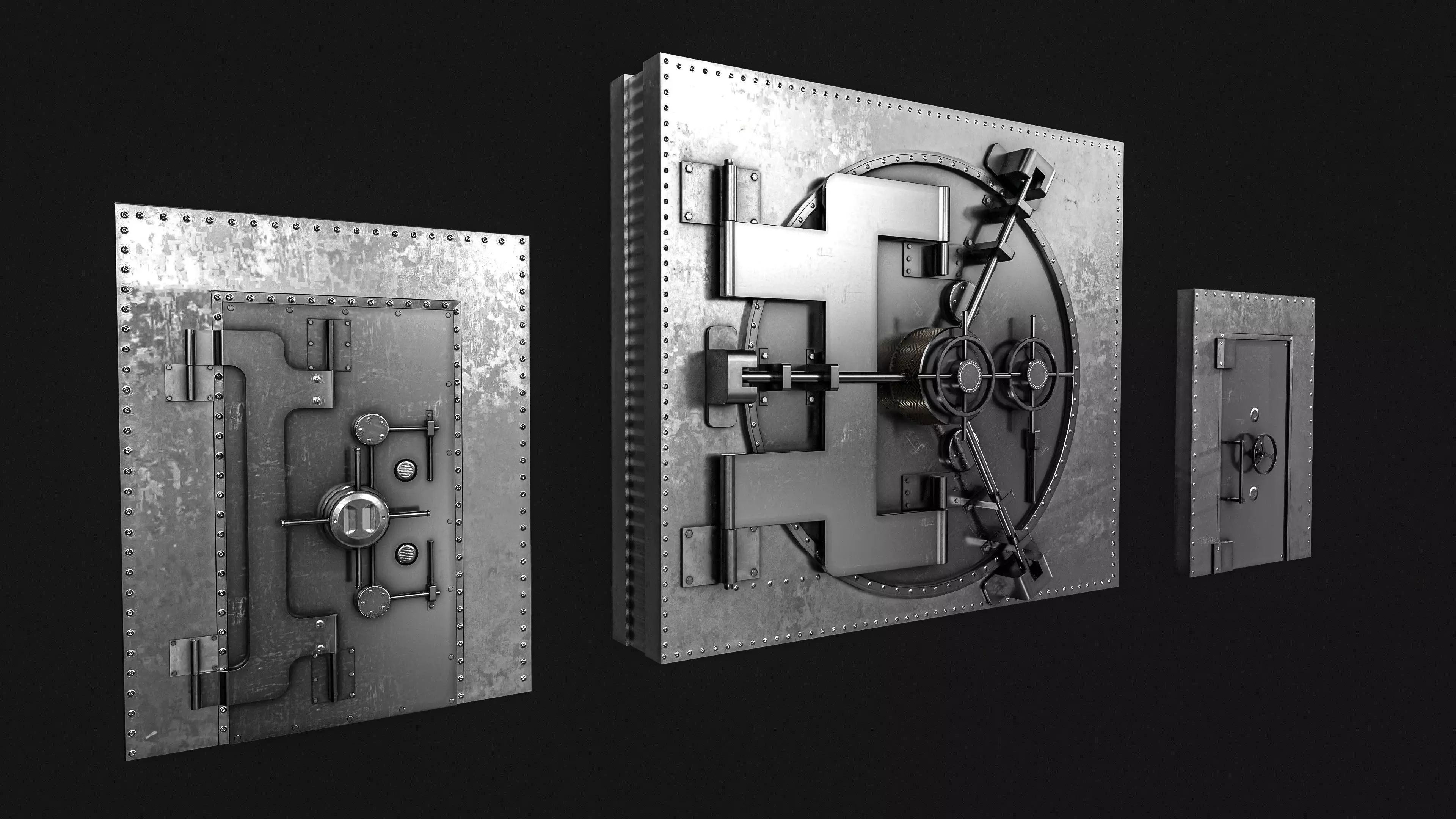 Bank Vault Door Pack Low-poly 3D model_0