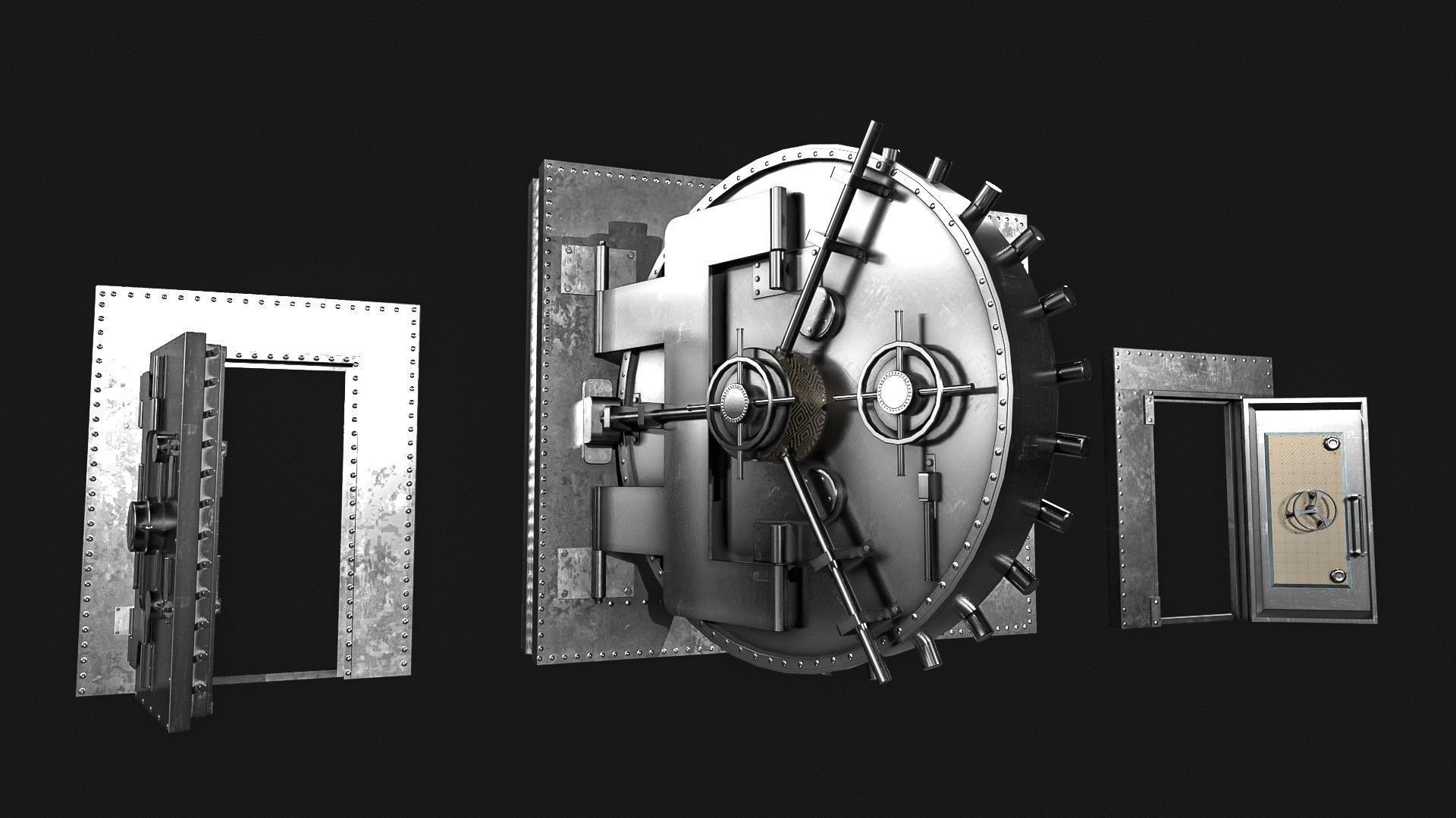 Bank Vault Door Pack Low-poly 3D model_1