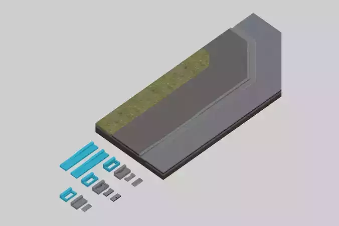 L-shaped side ditch 250A 3D model