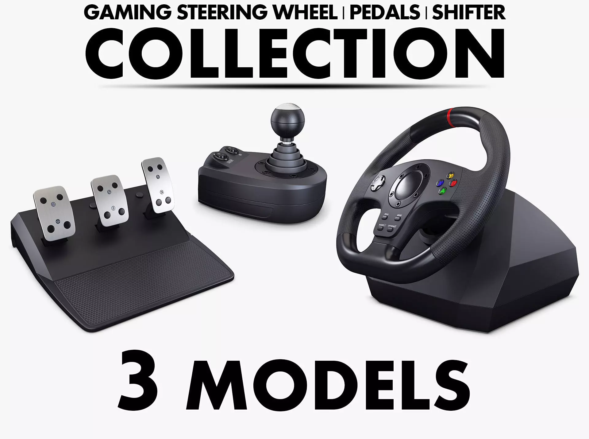 Generic Gaming Steering Wheel with Pedals and Shifter M 1 3D model_0