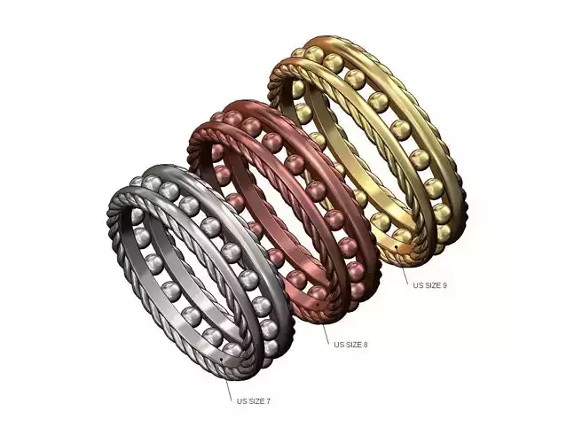 Braided rope sides beads ornament band US sizes 7 8 9