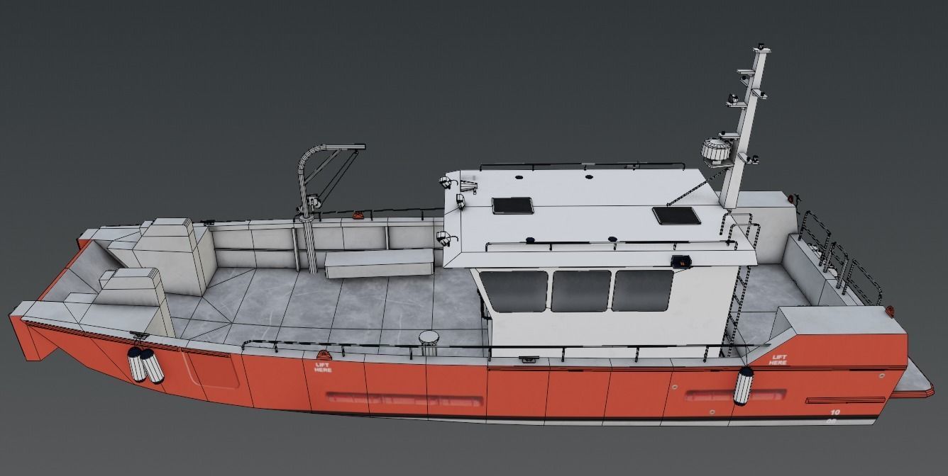 Workboat vessel Low-poly 3D model_1