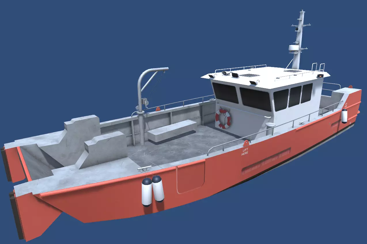 Workboat vessel Low-poly 3D model_0