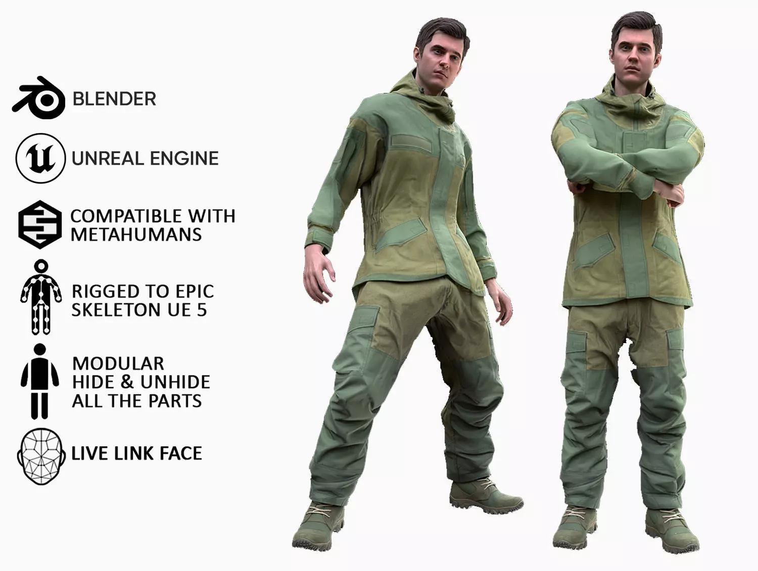 Man Hunting Outfit - Modular - Rigged Low-poly 3D model