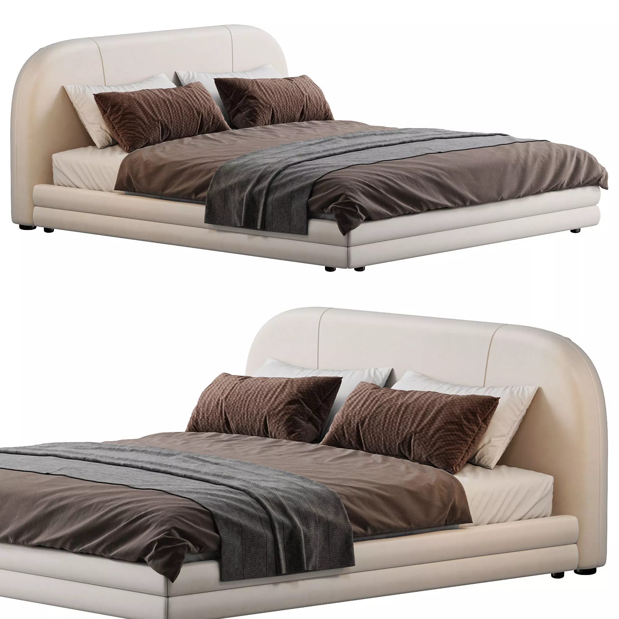 Modern King Upholstered Platform Bed Low-poly 3D model