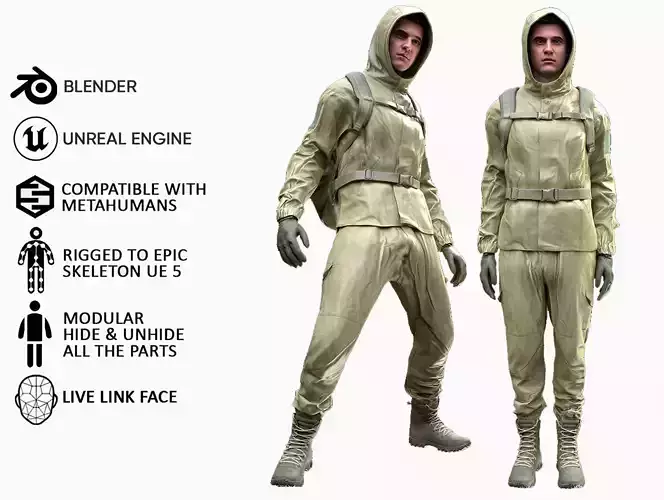 Man - Hunting Outfit 2 - Modular - Rigged Low-poly 3D model