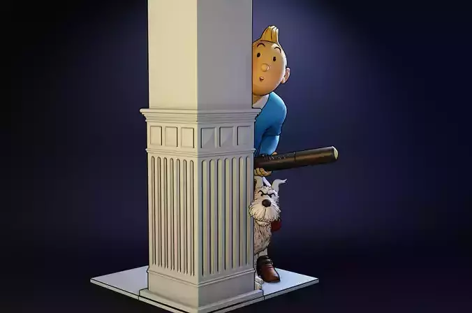 TinTin and Milou snooping against the wall high model 3D print model